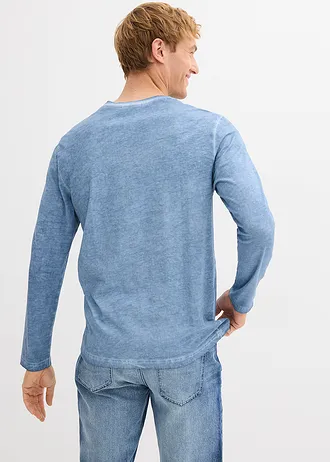 Henley tričko s dlouhým rukávem, z čisté organické bavlny se sepraným vzhledem • modrá used • bonprix obchod
