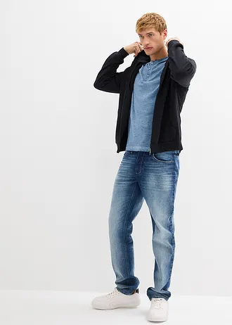 Henley tričko s dlouhým rukávem, z čisté organické bavlny se sepraným vzhledem • modrá used • bonprix obchod