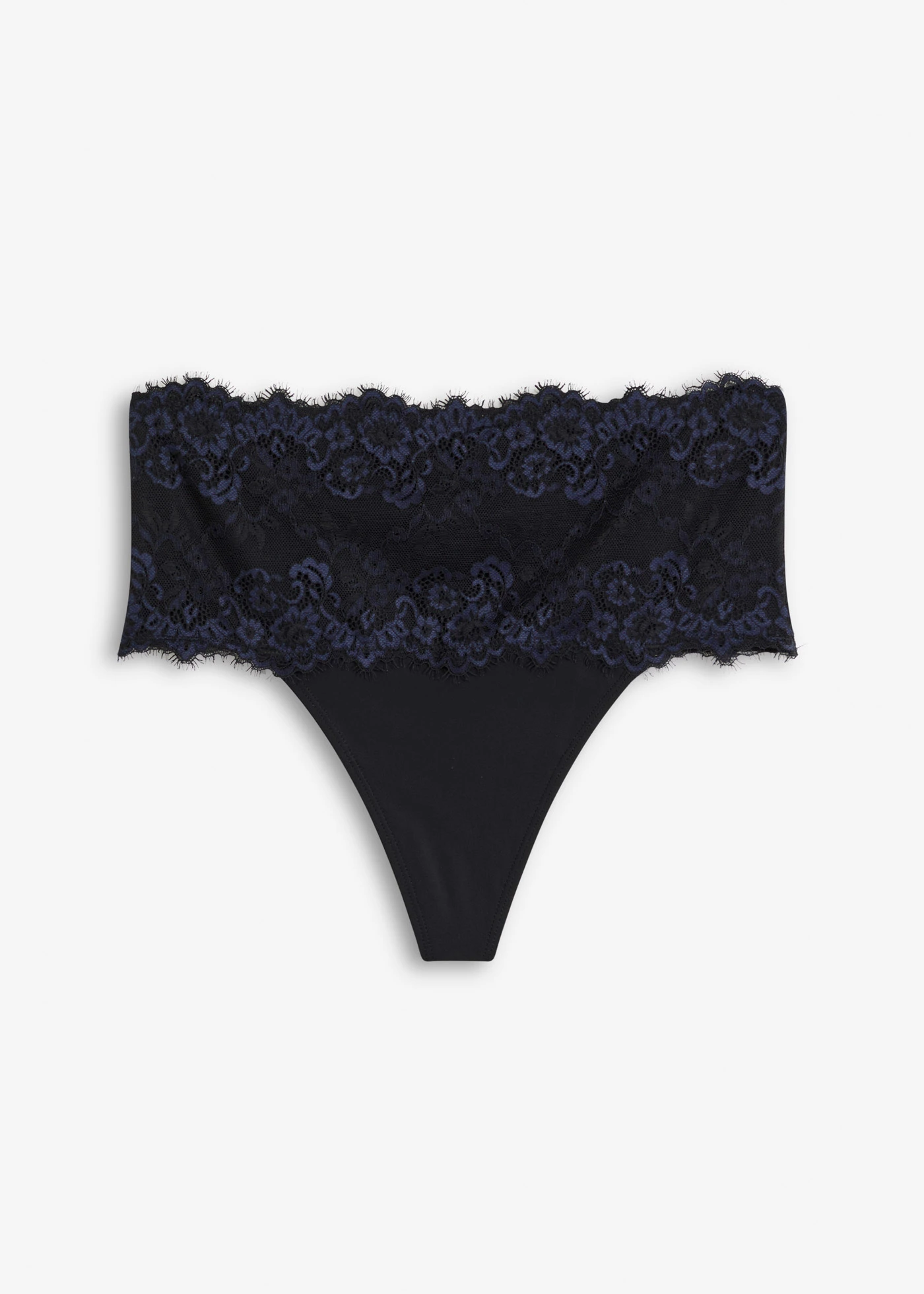 Stahovací tanga s krajkou, střední tvarující efekt • černá + intenzivní modrá • bonprix obchod