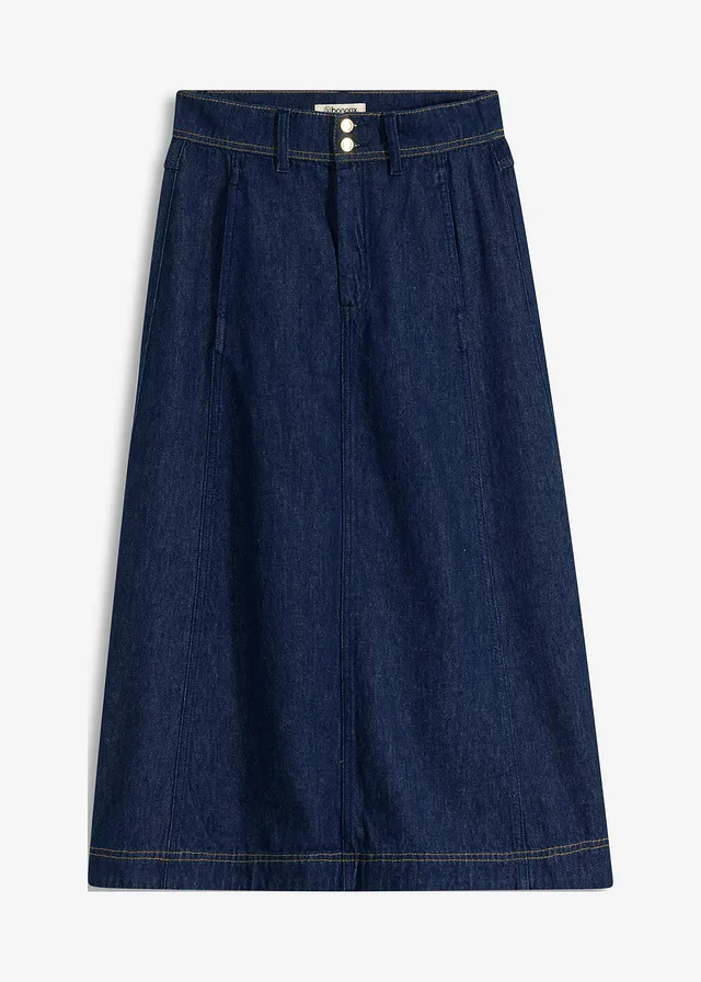 Jupe midi en jean, Couleur: bleu foncé denim brut