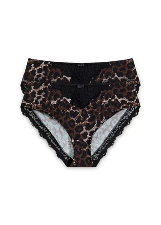 Maxikalhotky s jemnou krajkou (2 ks v balení), barva: černá s leopardím potiskem