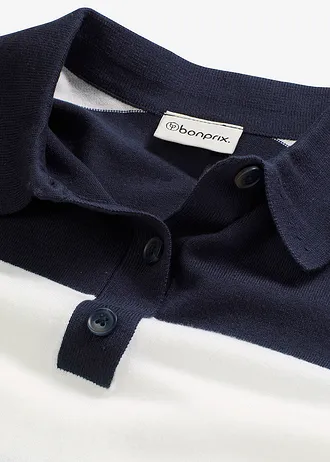 Oversize svetr s polo límečkem • tmavě modro-přírodní bílá s proužky • bonprix obchod