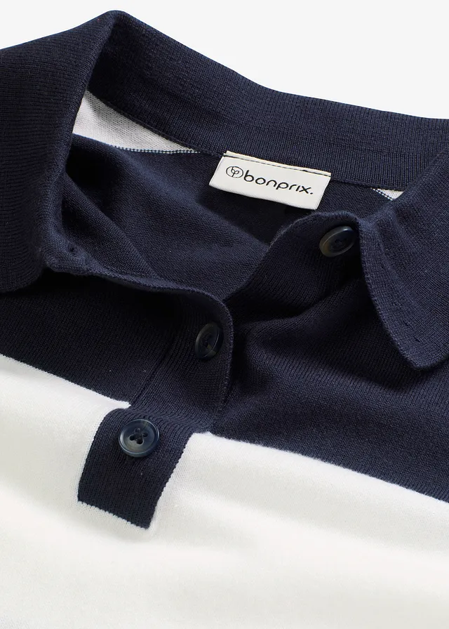 Pull oversize à col polo • bleu foncé-écru rayé • product-page.page-title-suffix