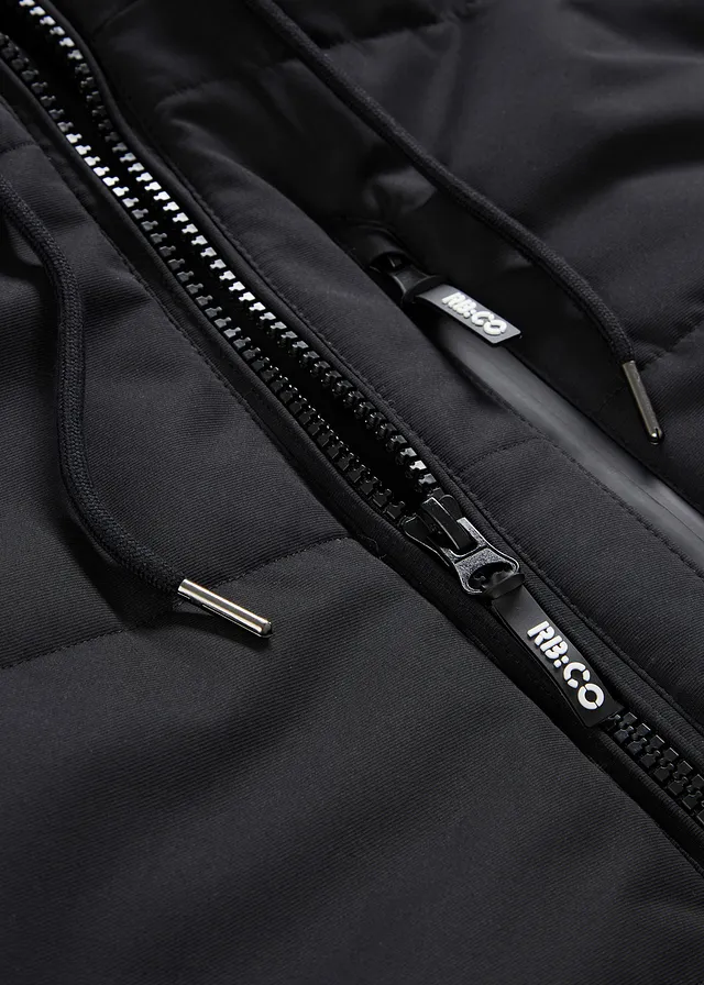Gewatteerde winterjas in bomberstijl met capuchon • zwart • product-page.page-title-suffix