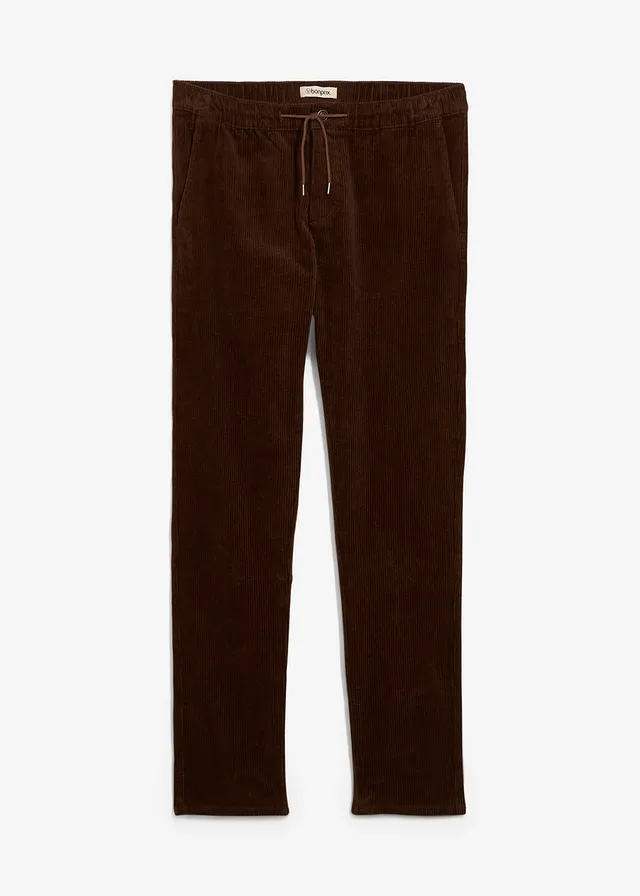 Pantaloni raiați stretch cu elastic și șiret în talie, Regular Fit
