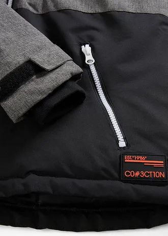 Gewatteerde winterjas in colourblocking met capuchon • grijs gemêleerd-zwart • bonprix online shop