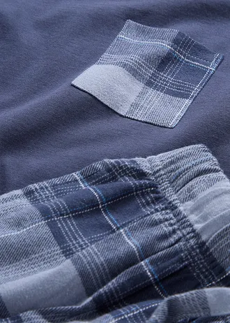Heren pyjama met flanellen broek van zacht katoen • donkerblauw geruit • bonprix online shop