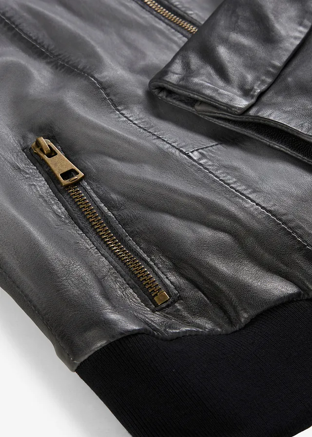 Veste en cuir nappa d’agneau • gris-noir • product-page.page-title-suffix