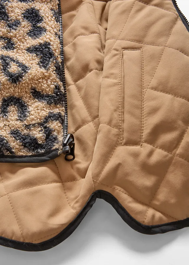 2-in-1 omkeerbare jas van teddy fleece, Kleur: mat camel-zwart