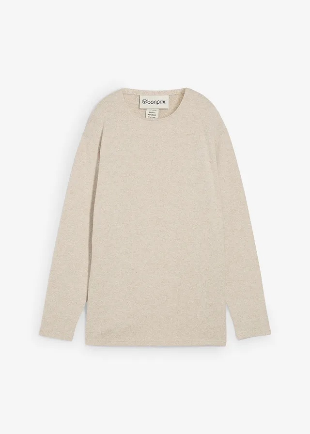 Lange sweater in een gebreide look, Kleur: lichtsand gemêleerd