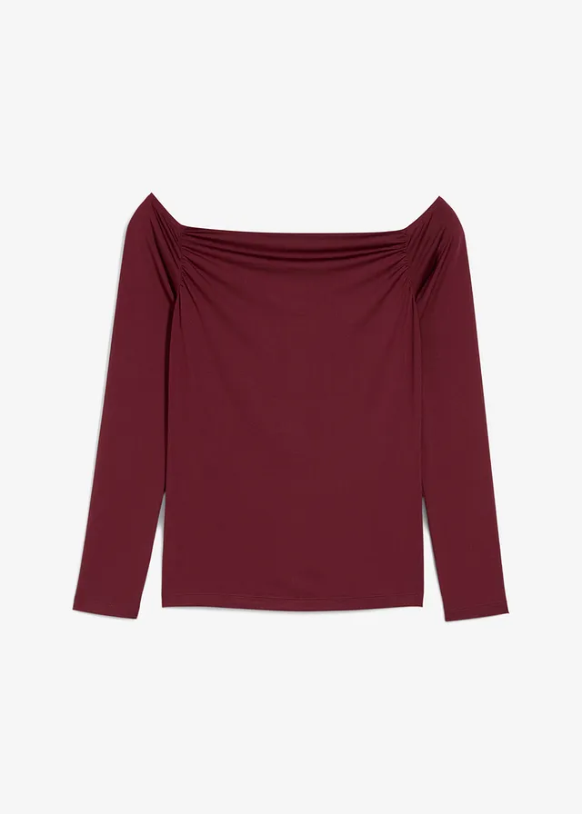 T-shirt col Bardot en jersey léger • bordeaux • Boutique bonprix