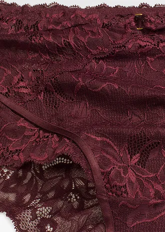 Vysoké bokové kalhotky z jemné krajky • vínová • bonprix obchod