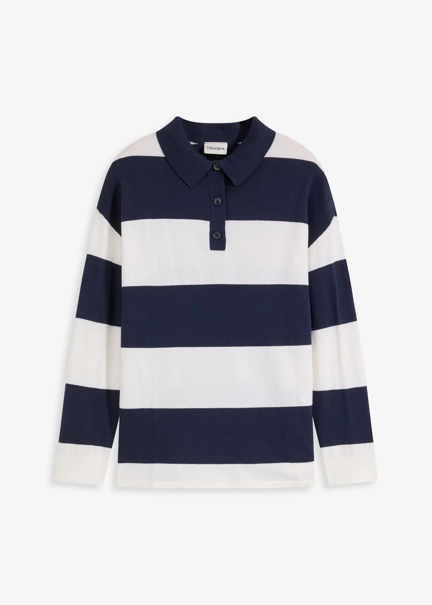 Oversize svetr s polo límečkem • tmavě modro-přírodní bílá s proužky • bonprix obchod