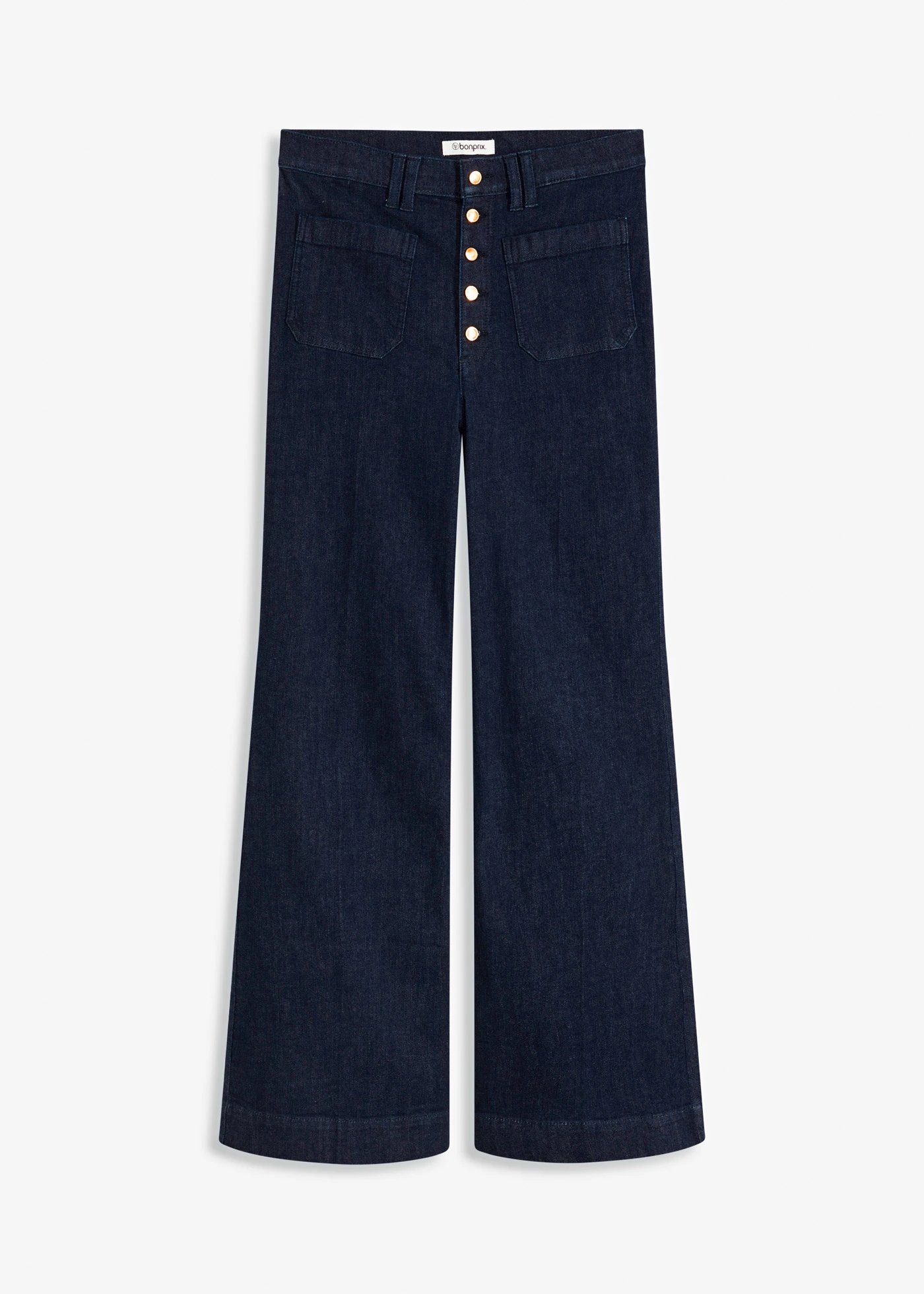 Flared farmer, High Waist • mélykék denim, nincs előmosva • bonprix áruház