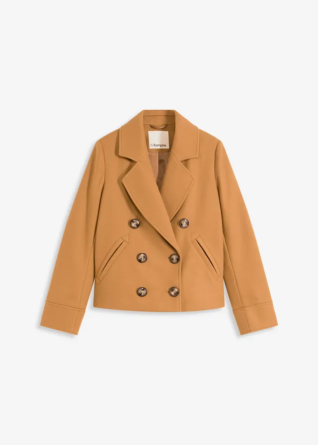 Korte jas in wollook, Kleur: hazelnoot