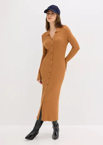 Pletené šaty z měkké viskózové směsi, barva: oříšková