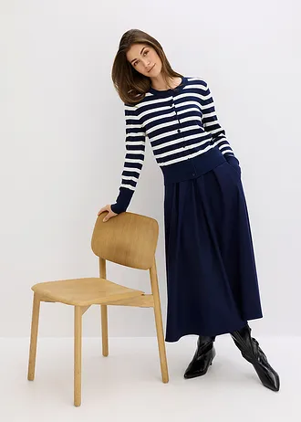 Kardigan z jemné pleteniny s proužky • tmavě modro-přírodní bílá s proužky • bonprix obchod