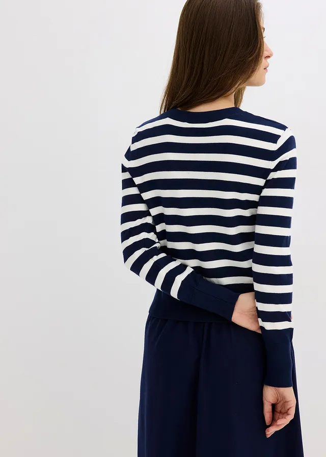 Gilet en fine maille rayée • bleu foncé-écru rayé • product-page.page-title-suffix