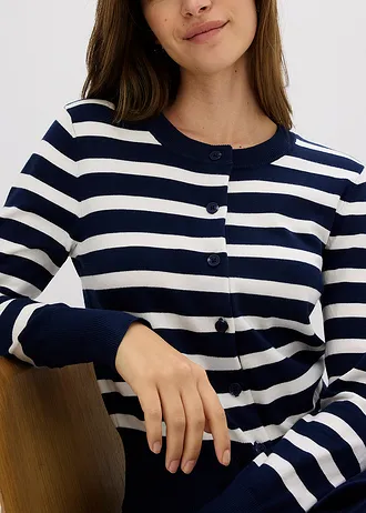 Kardigan z jemné pleteniny s proužky • tmavě modro-přírodní bílá s proužky • bonprix obchod