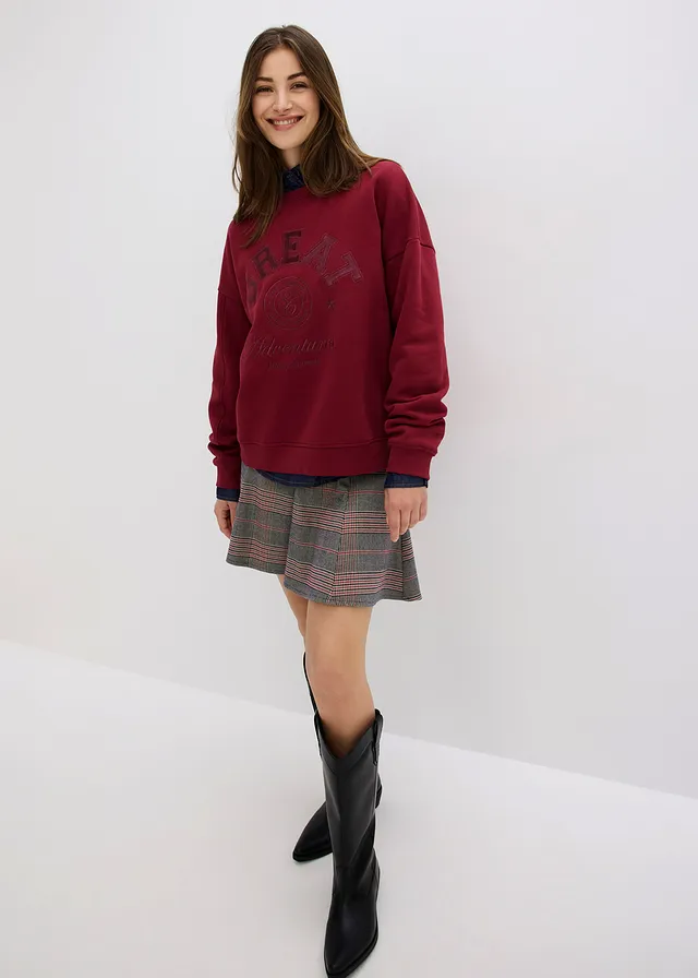Oversized sweater van puur katoen, Kleur: rood