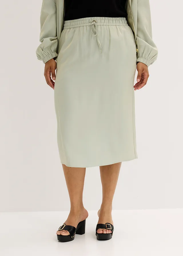 Jupe midi en satin brillant, Couleur: menthe/doré