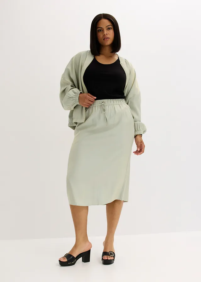 Jupe midi en satin brillant, Couleur: menthe/doré