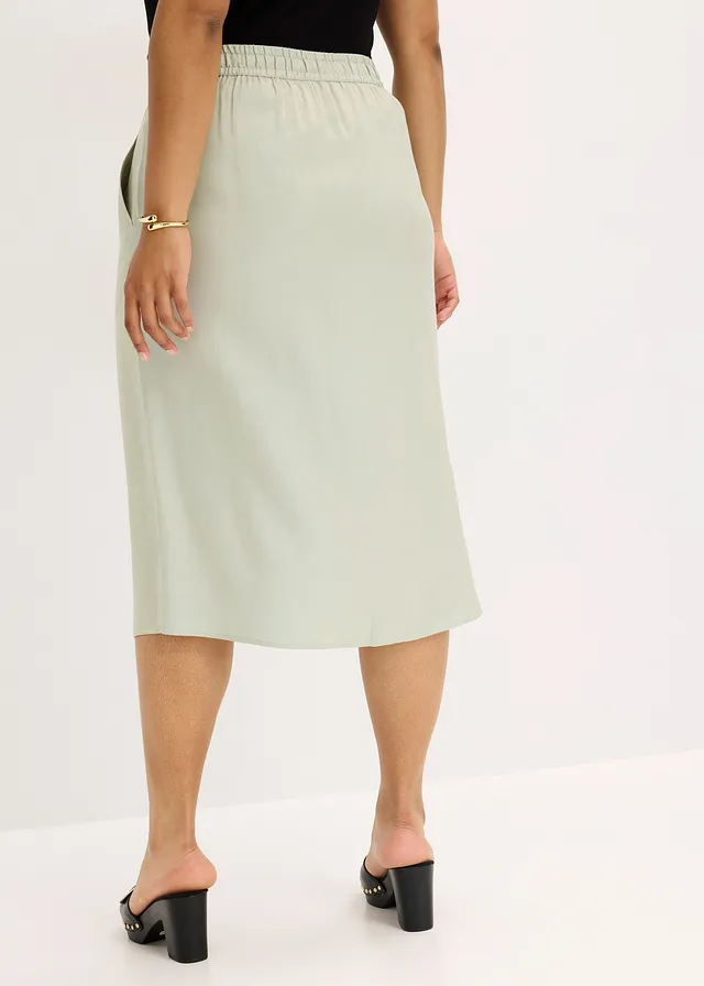 Jupe midi en satin brillant, Couleur: menthe/doré