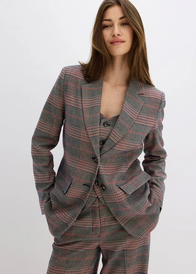 Blazer oversize, Couleur: marron/beige carreaux
