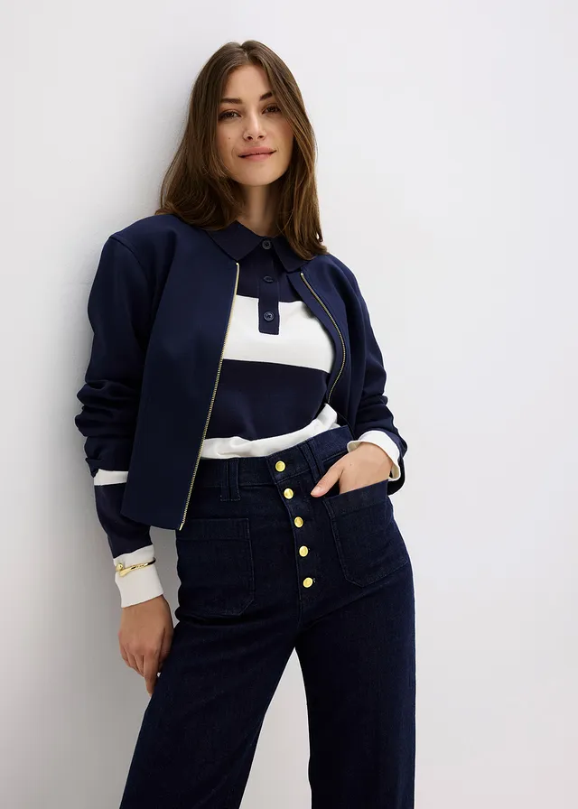 Blugi evazați High Waist • albastru profund denim neprespălat • magazin bonprix