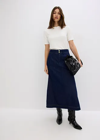 Džínová midi sukně, barva: sytě modrý denim unwashed