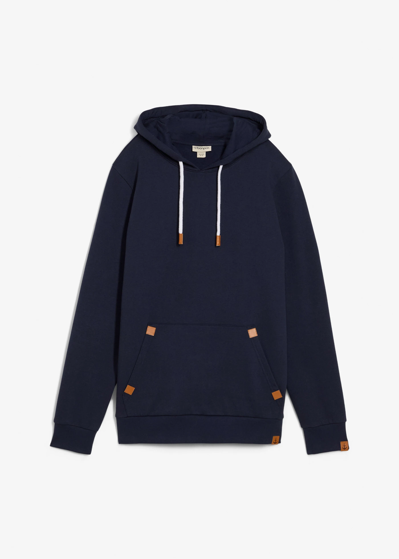 Hoodie met imitatieleren details • donkerblauw • bonprix online shop