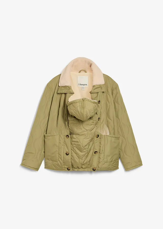 Geacă ușoară 3 în 1 de gravide cu căptușeală din teddy și inserție portbebe