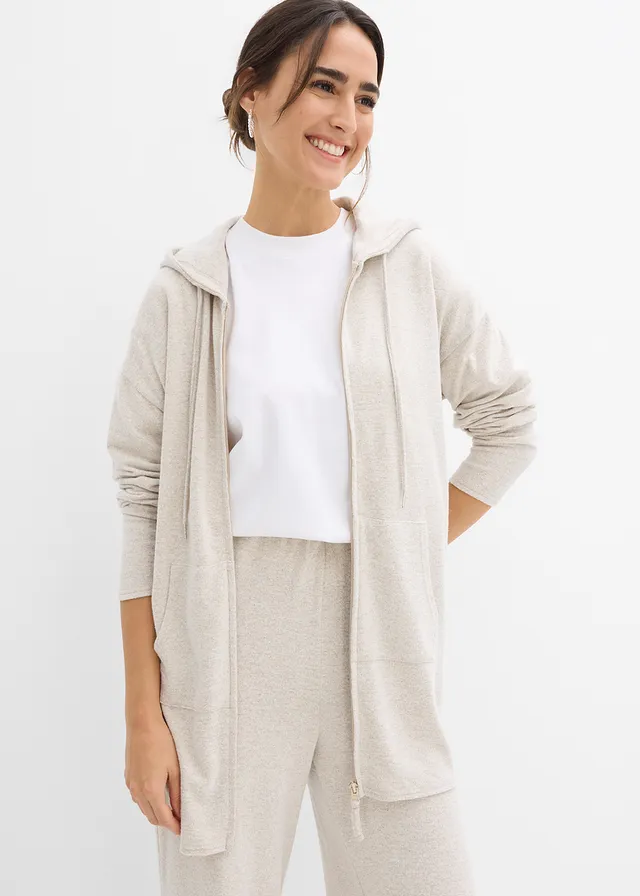 Fijngebreid vest van viscose, Kleur: lichtsand gemêleerd