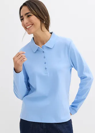 Poloshirt van zwaar biologisch katoen, Kleur: parelblauw