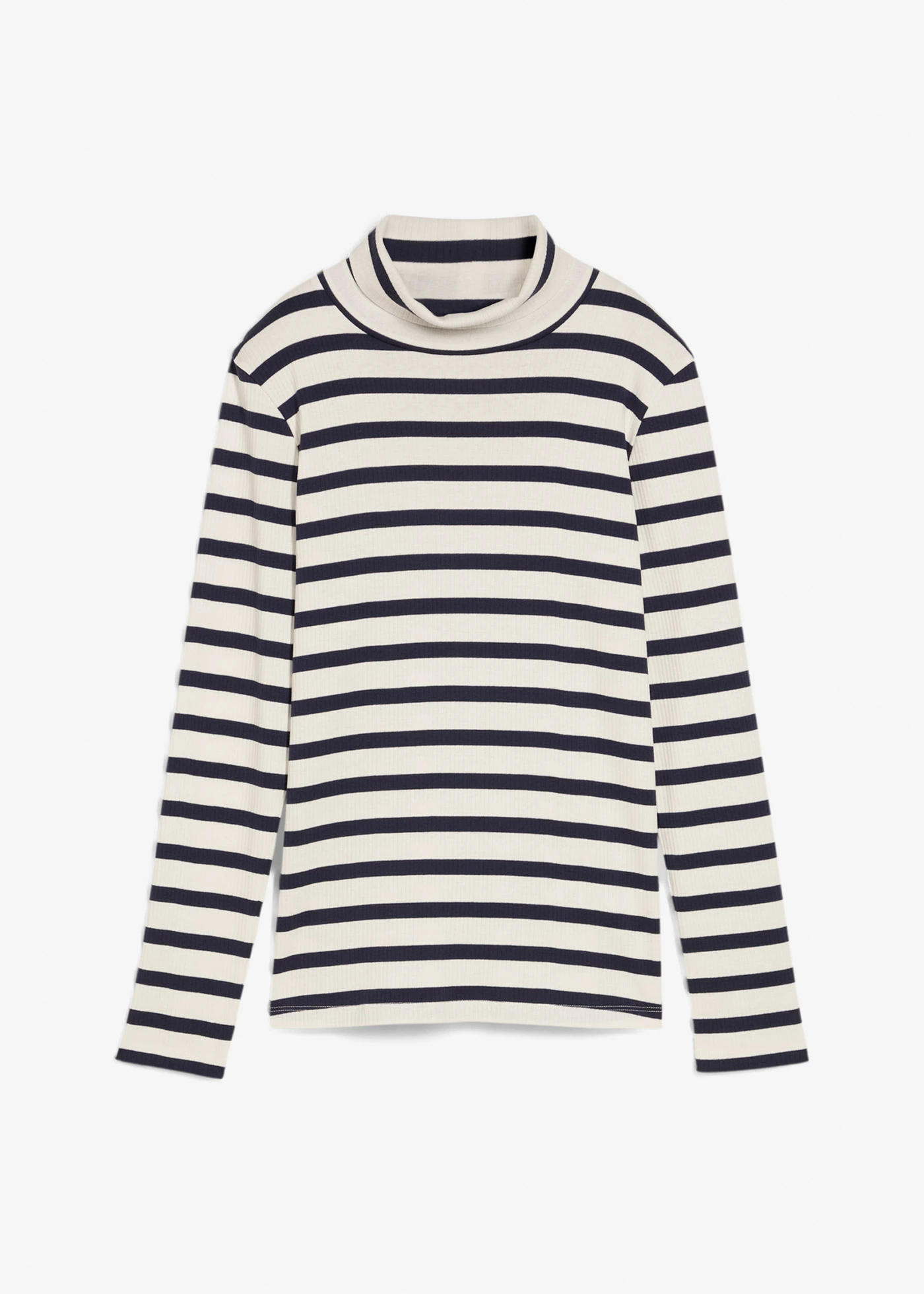 T-shirt col roulé 100% coton • écru-bleu foncé rayé • Boutique bonprix