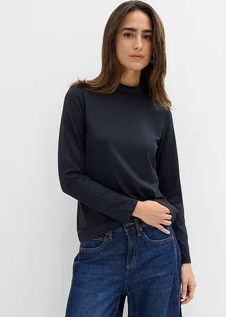 Longsleeve met opstaande kraag, Kleur: zwart