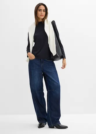 Longsleeve met opstaande kraag, Kleur: zwart