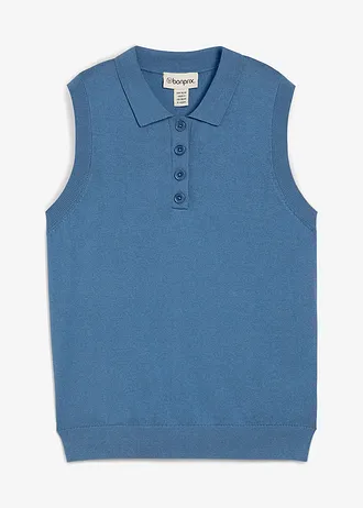 Fijn gebreide top met zijde en polokraag, Kleur: golfblauw