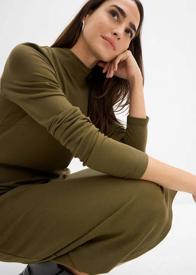 Robe en jersey milano à col montant • olive • product-page.page-title-suffix