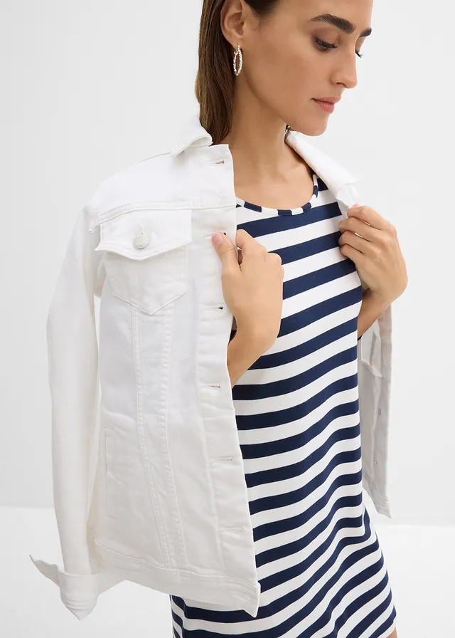 High-low jurk van zwaar katoen • donkerblauw/wolwit gestreept • bonprix online shop