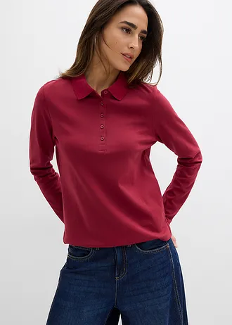 Triko polo z těžké organické bavlny, barva: švestkově červená