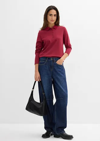 Triko polo z těžké organické bavlny, barva: švestkově červená