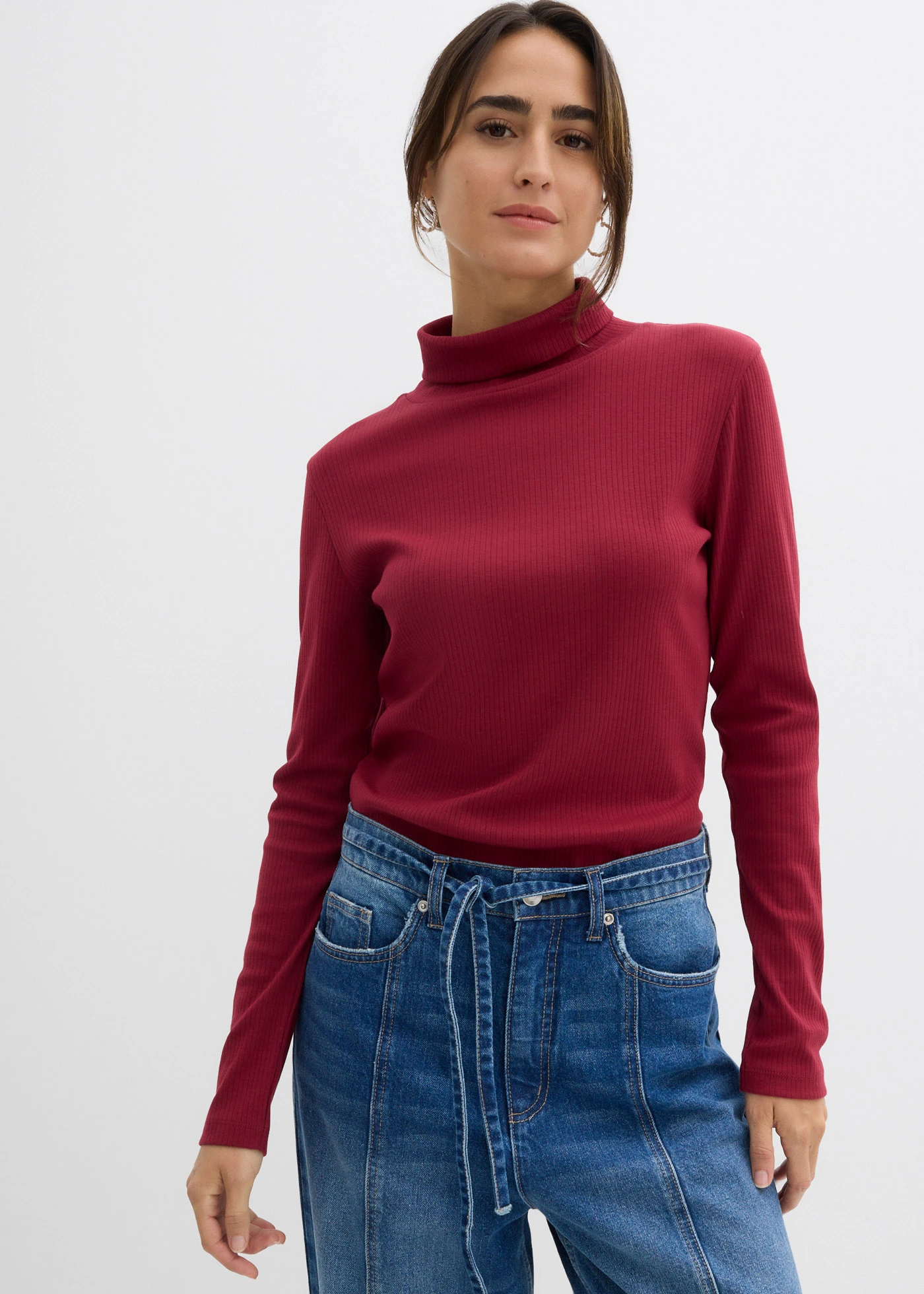 Triko s rolákem, z čisté bavlny • švestkově červená • bonprix obchod