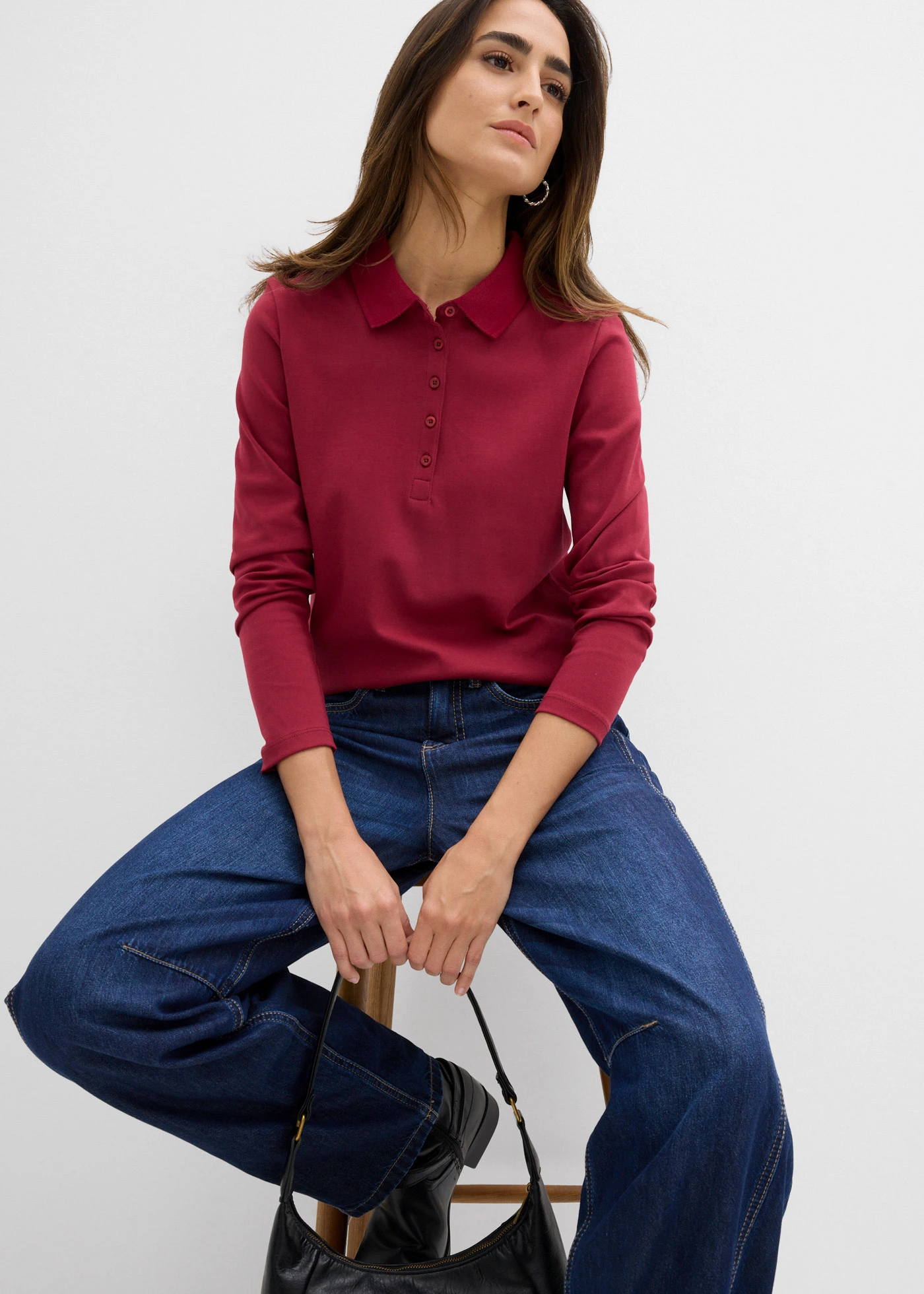 Triko polo z těžké organické bavlny • švestkově červená • bonprix obchod