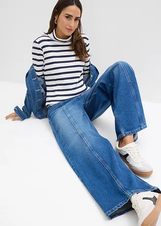 T-shirt col roulé 100% coton • écru-bleu foncé rayé • Boutique bonprix