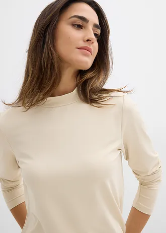 Longsleeve met opstaande kraag en gerecycled polyamide • lichtsand • bonprix online shop