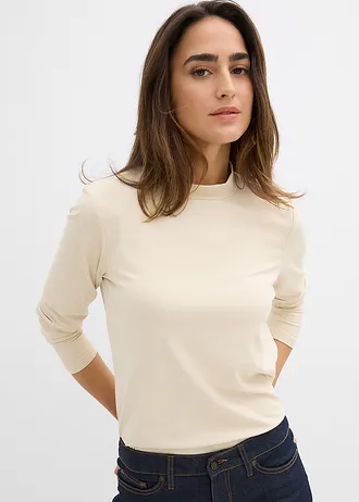 Longsleeve met opstaande kraag, Kleur: lichtsand