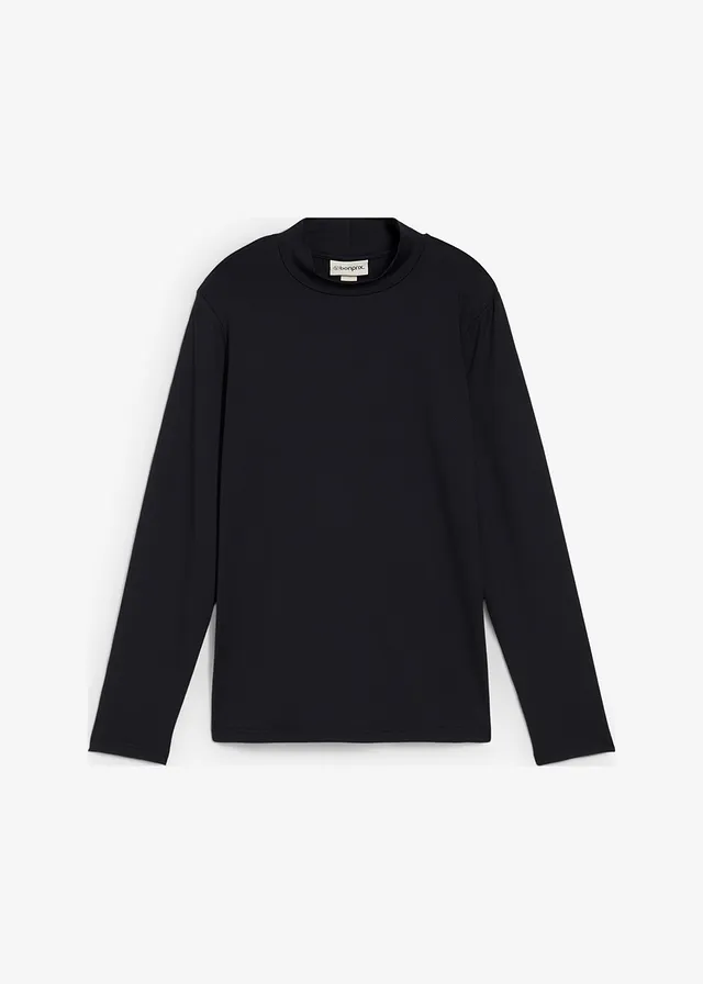 Tričko s dlouhým rukávem a stojáčkem, s recyklovaným polyamidem • černá • bonprix obchod
