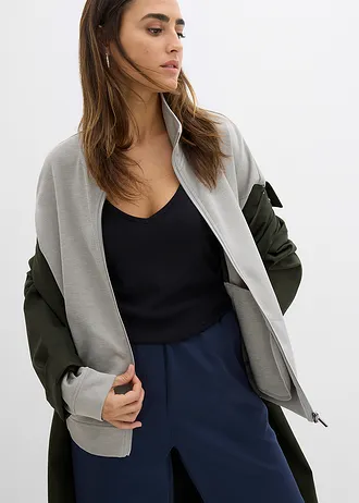 Bunda na zip z materiálu scuba • světle šedý melír • bonprix obchod