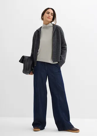 Mikina se stojáčkem, z materiálu scuba, barva: světle šedý melír